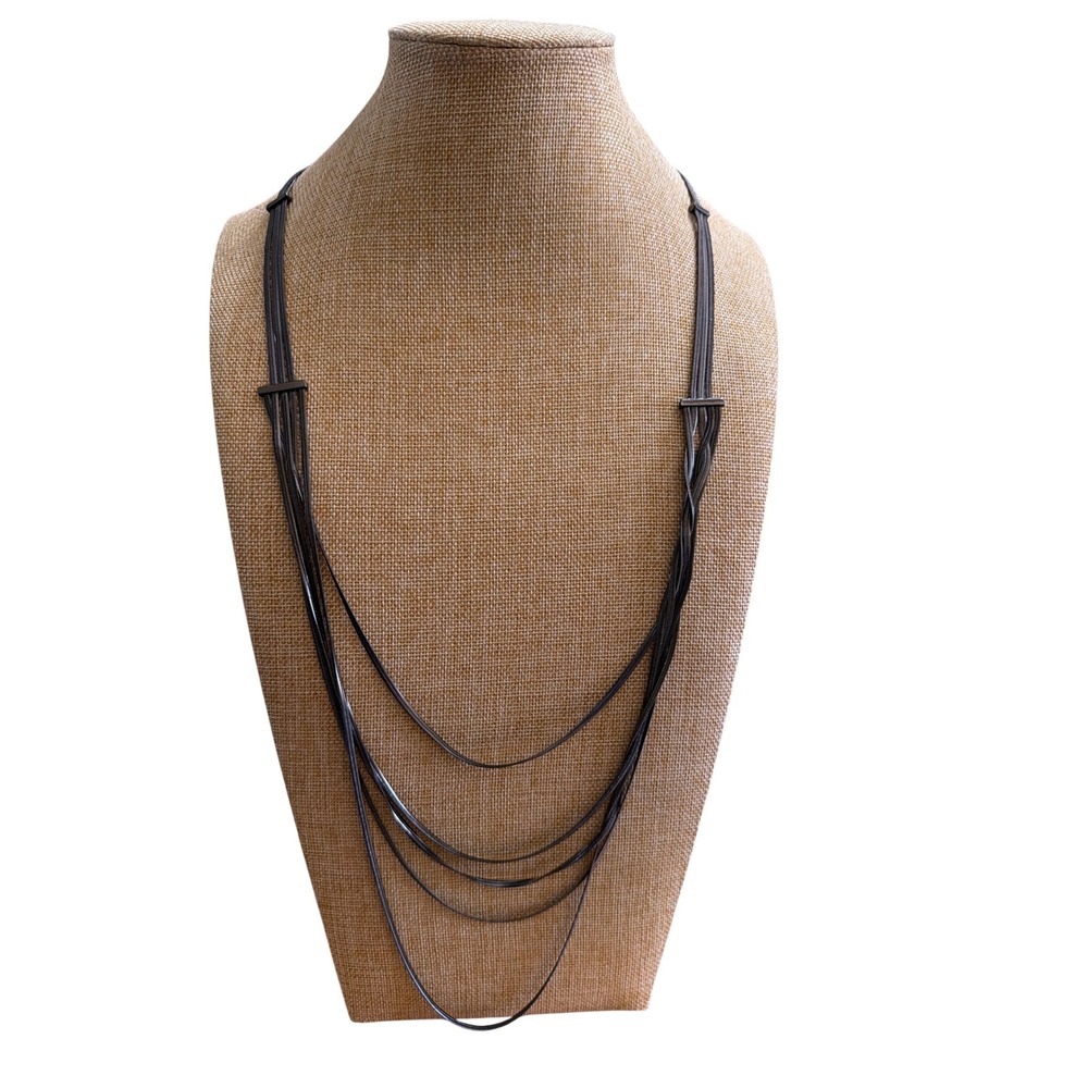 Gunmetal Multi Strand Snake Chain Layered Necklace Adjustable Tiered Cascading